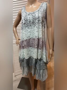 Zukauf Made in Italy Lace & Crinkle Layered Dress – Boho Chic Asymmetrical Hem
